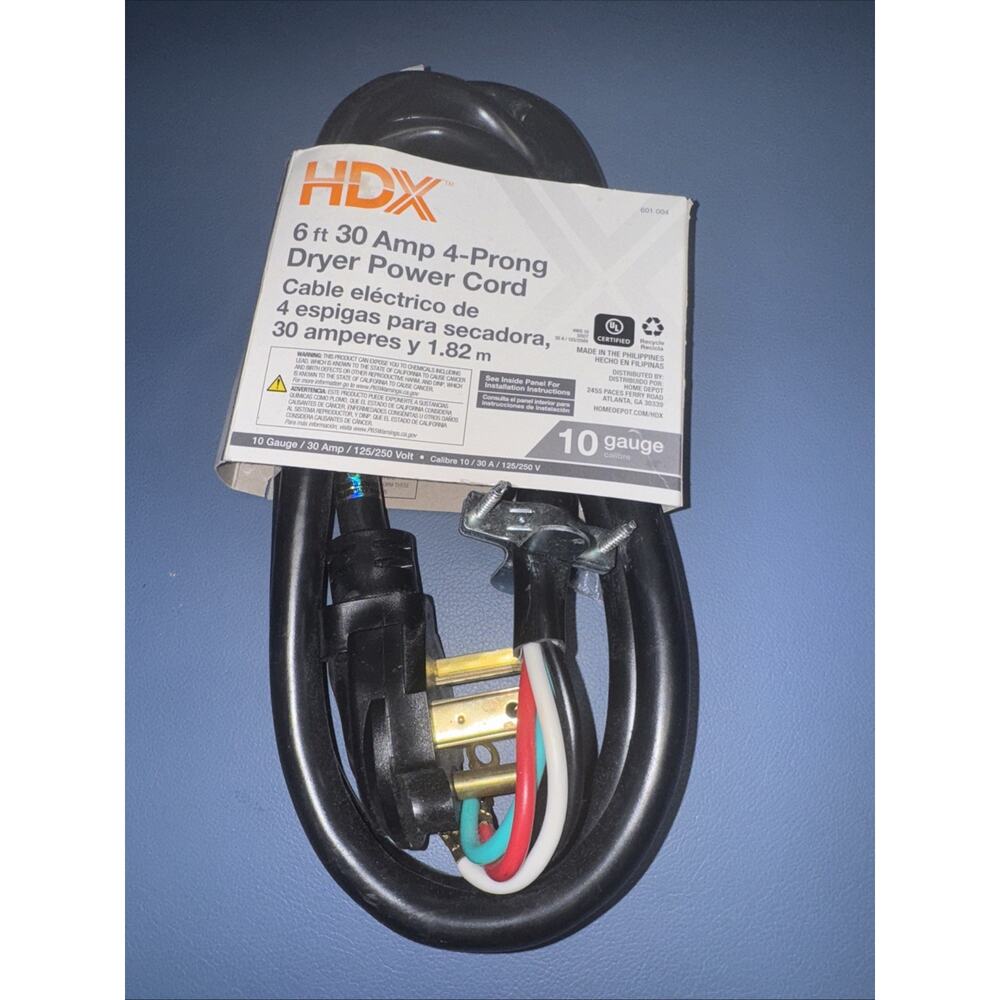 HDX 6 ft. 10/4 30 Amp 4-Prong Dryer Power Cord, Grey